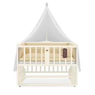 تخت کنار مادر چوبی سلیکا وود Solika wood مدل ساینا 120 رنگ کرم با سرویس خواب کرم