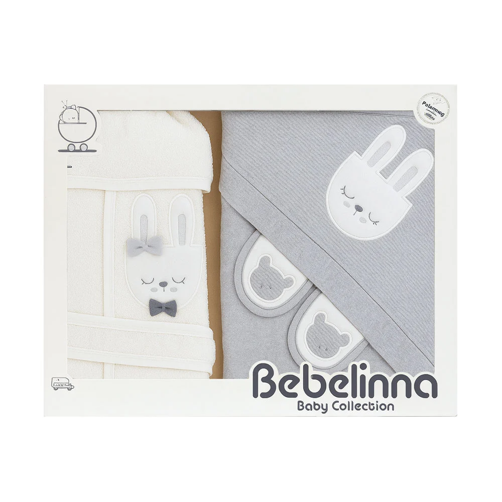 ست حوله نوزاد 4 تکه ببلینا Bebelinna طرح خرگوش طوسی